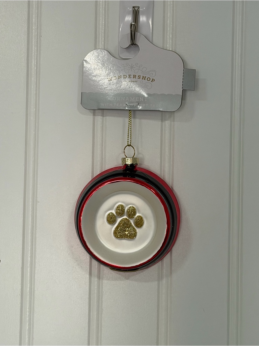 Workshop Republic Clothing Red White and Gold Paw Ornament